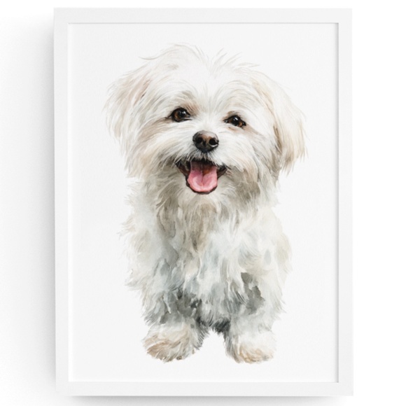Watercolor White Maltese Dog Portrait Wall Art Print Poster, Unframed - Picture 1 of 6